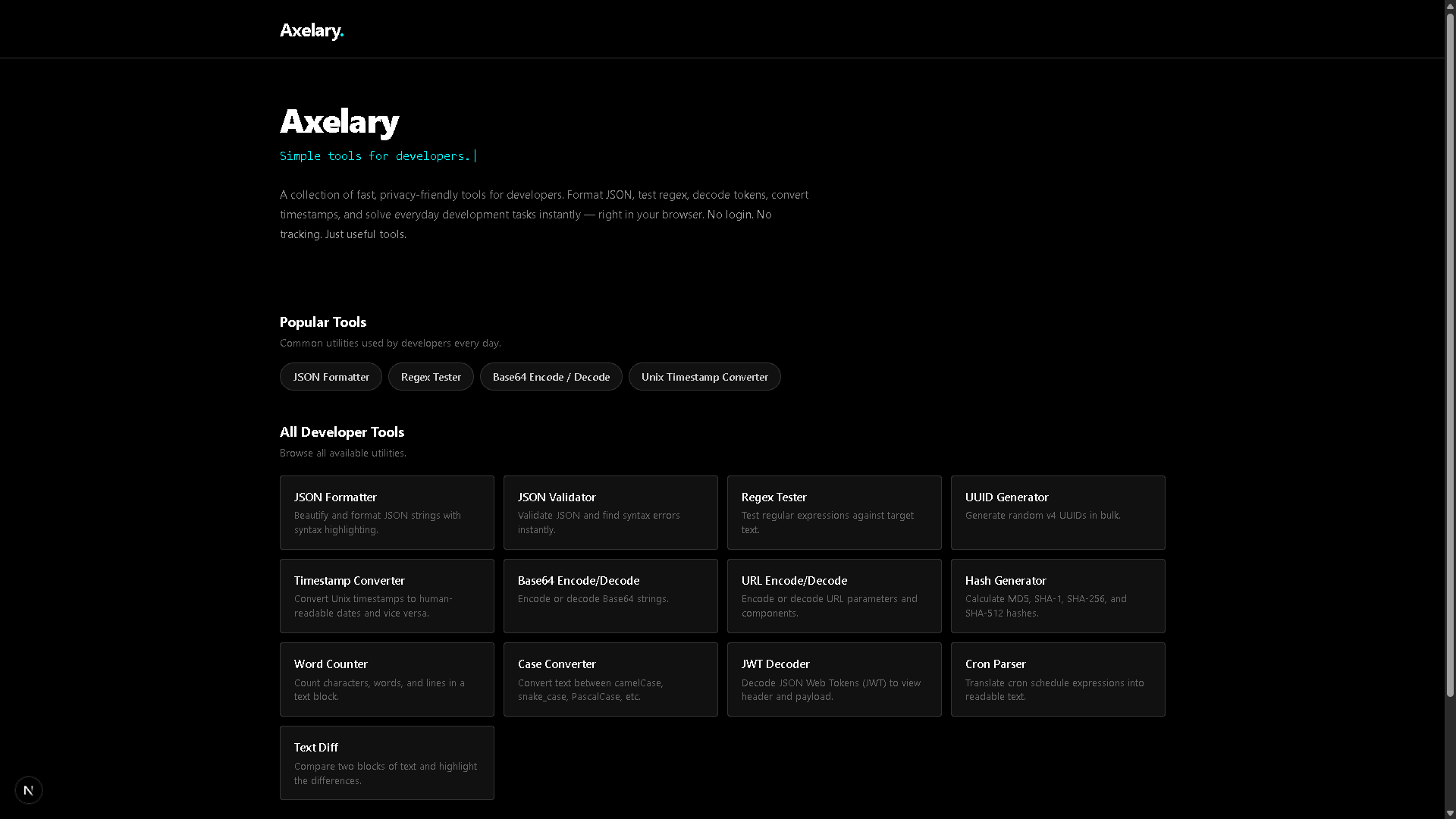 Axelary developer tools preview